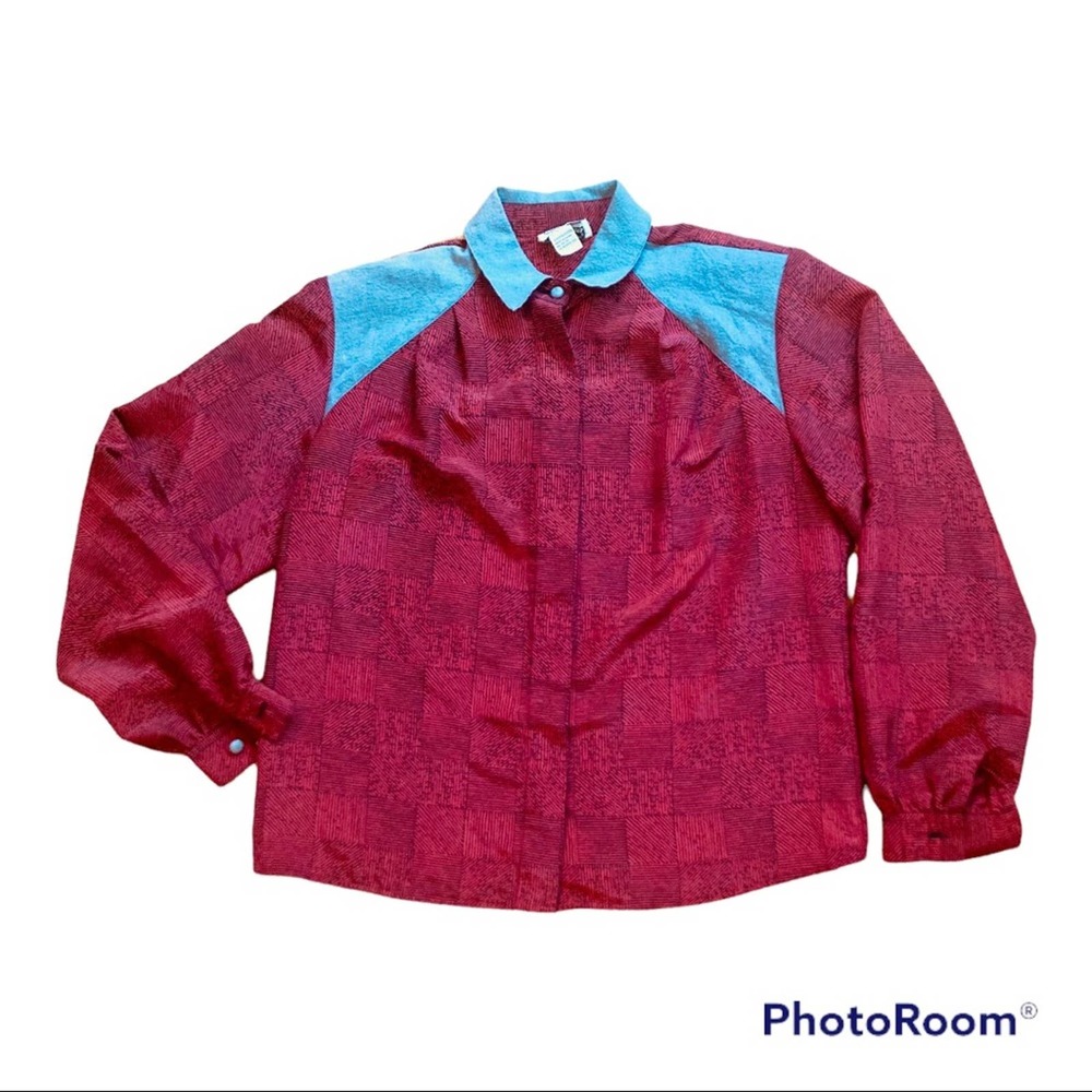 Vintage 80s Notations Red and Black Button Down Shirt with Gray Details - Picture 2 of 7